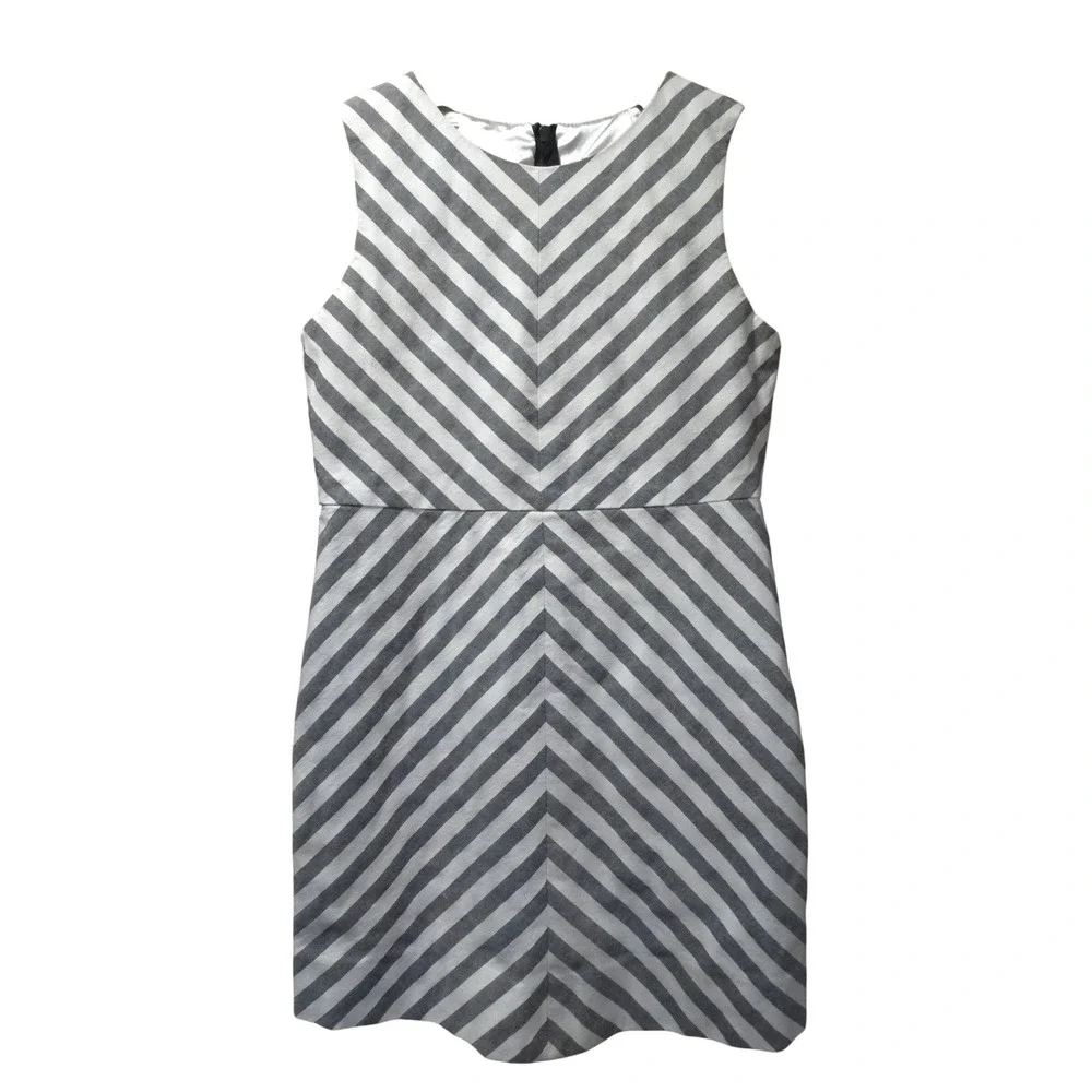 Milly Minis Girls Size 8 Grey White Chevron Stripe Sleeveless Shift Dress